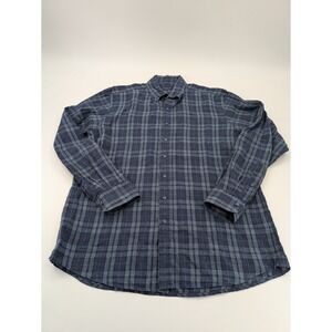 Proper Cloth Shirt Mens 17 Button Up Blue Linen Plaid‎ Casual Long Sleeve